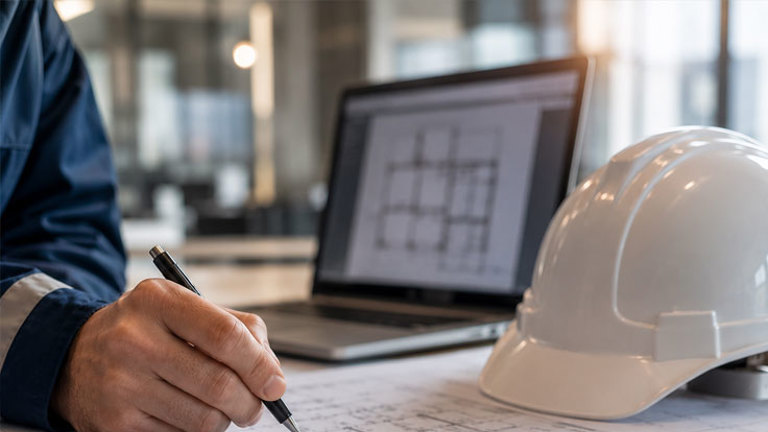 Technical drawings on a table